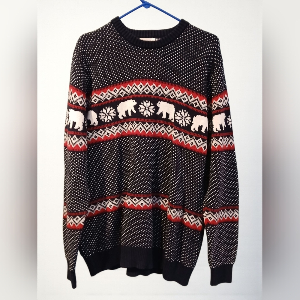 Aspen Fair Isle Polar Bear Chunky Knit Sweater Mens XL Blue White Nordic